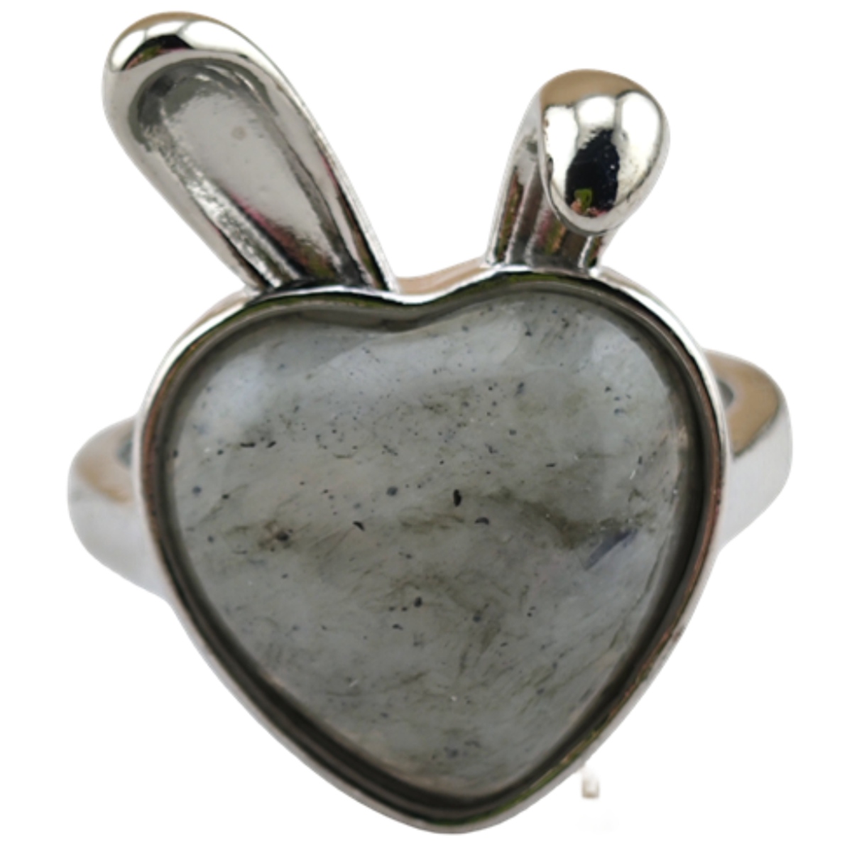 Silver Rabbit Stone Rings for Women Girl Adjustable 15MM Heart Gemstone Cabochons Rings SR0180S