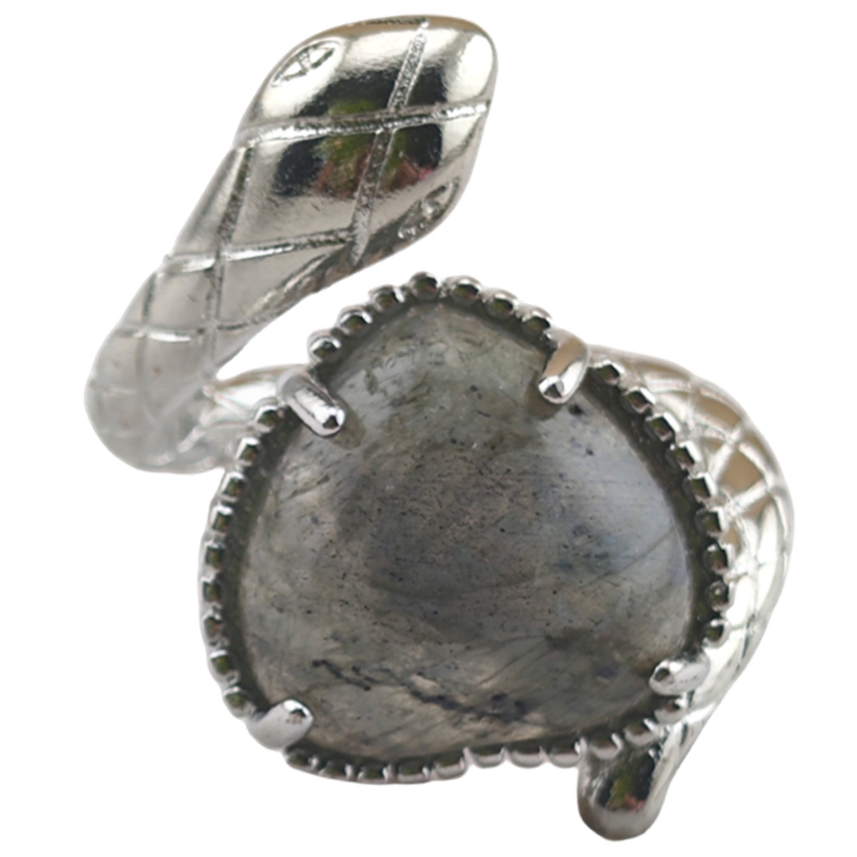 Silver Snake Stone Rings for Women Girl Adjustable 15MM Heart Gemstone Cabochons Rings SR0181S