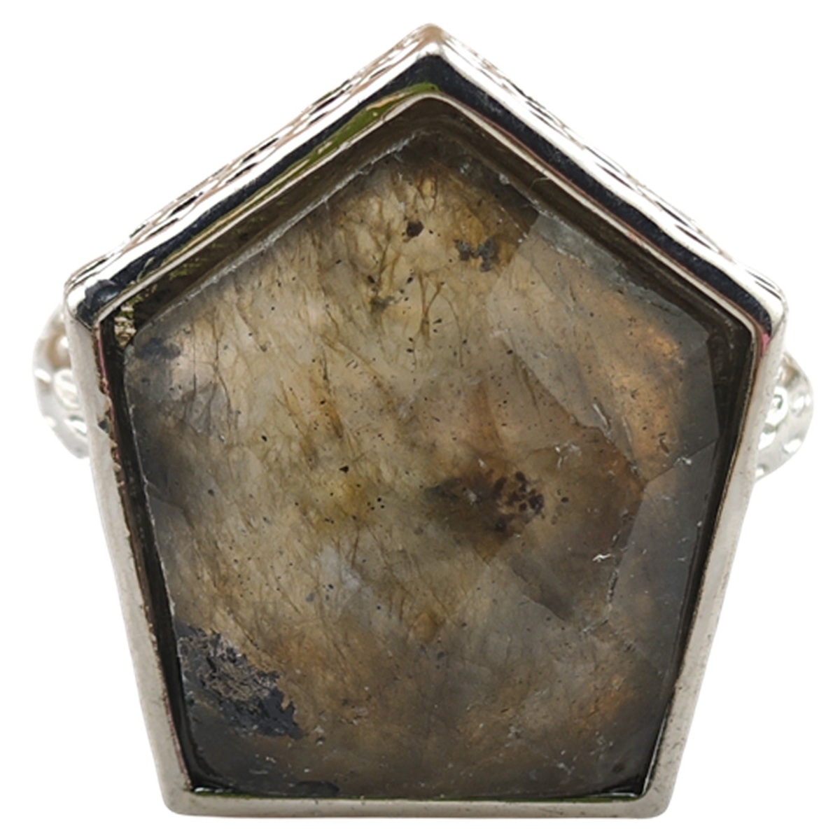 Adjustable Silver Stone Rings 15X18MM Faceted Pentagon Gemstone Cabochon SR0182S