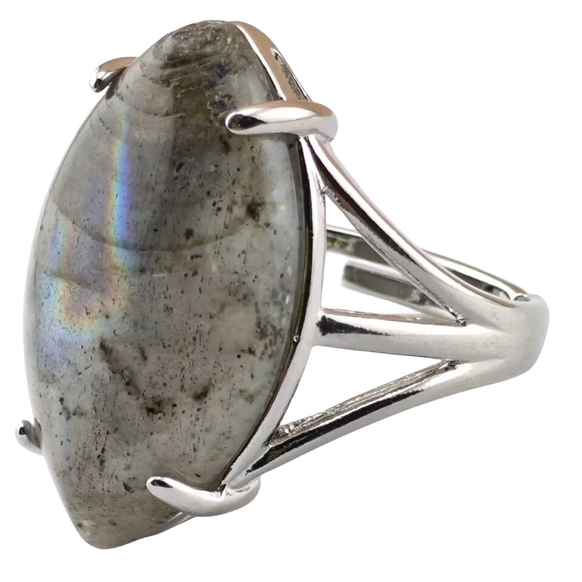 Silver Stone Rings for Women Men Adjustable 15X25MM Horse Eye Gemstone CAB SR0184S