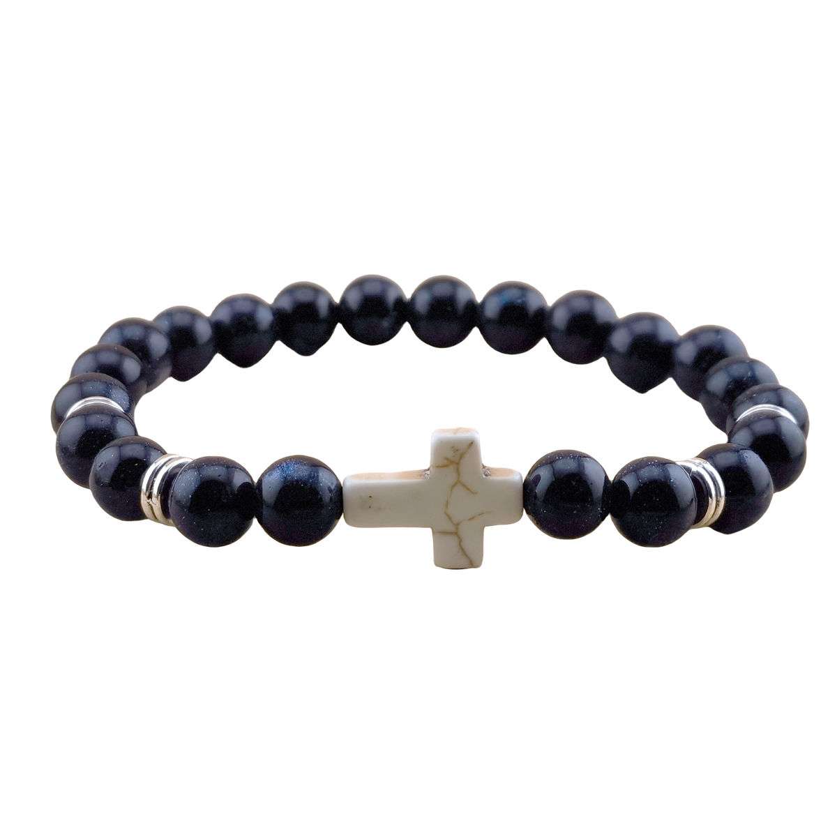 Natural Gemstone Cross Stretch Bracelets for Women Men 8MM Semi Preicous Stone Beads