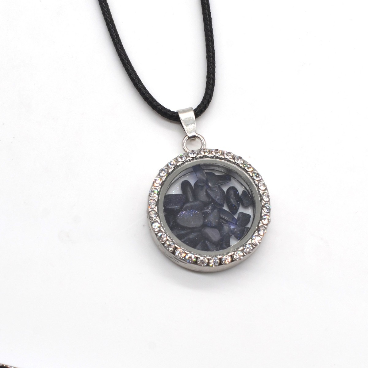 Natural Raw Gemstone 30MM Living Floating Memory Glass Locket Pendant Necklace 24" Chain