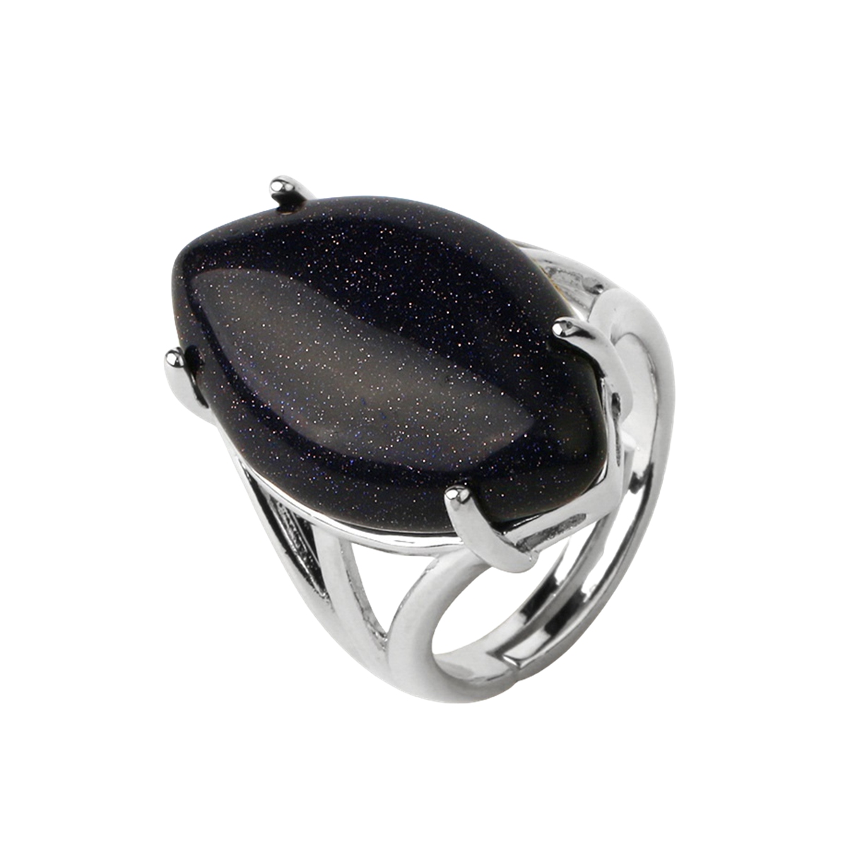 Stone Rings  for Women MenAdjustable Healing Crystal Ring Copper Plated White Gold 14X25MM Horse Eye Gemstone SR0121S