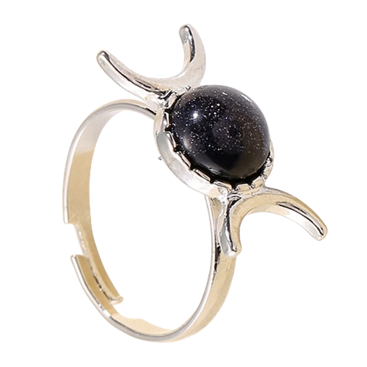 Silver Moon Stone Rings for Women Men Adjustable Healing Crystal Ring Copper Plated White Gold Horse Eye Gemstone  SR0133S