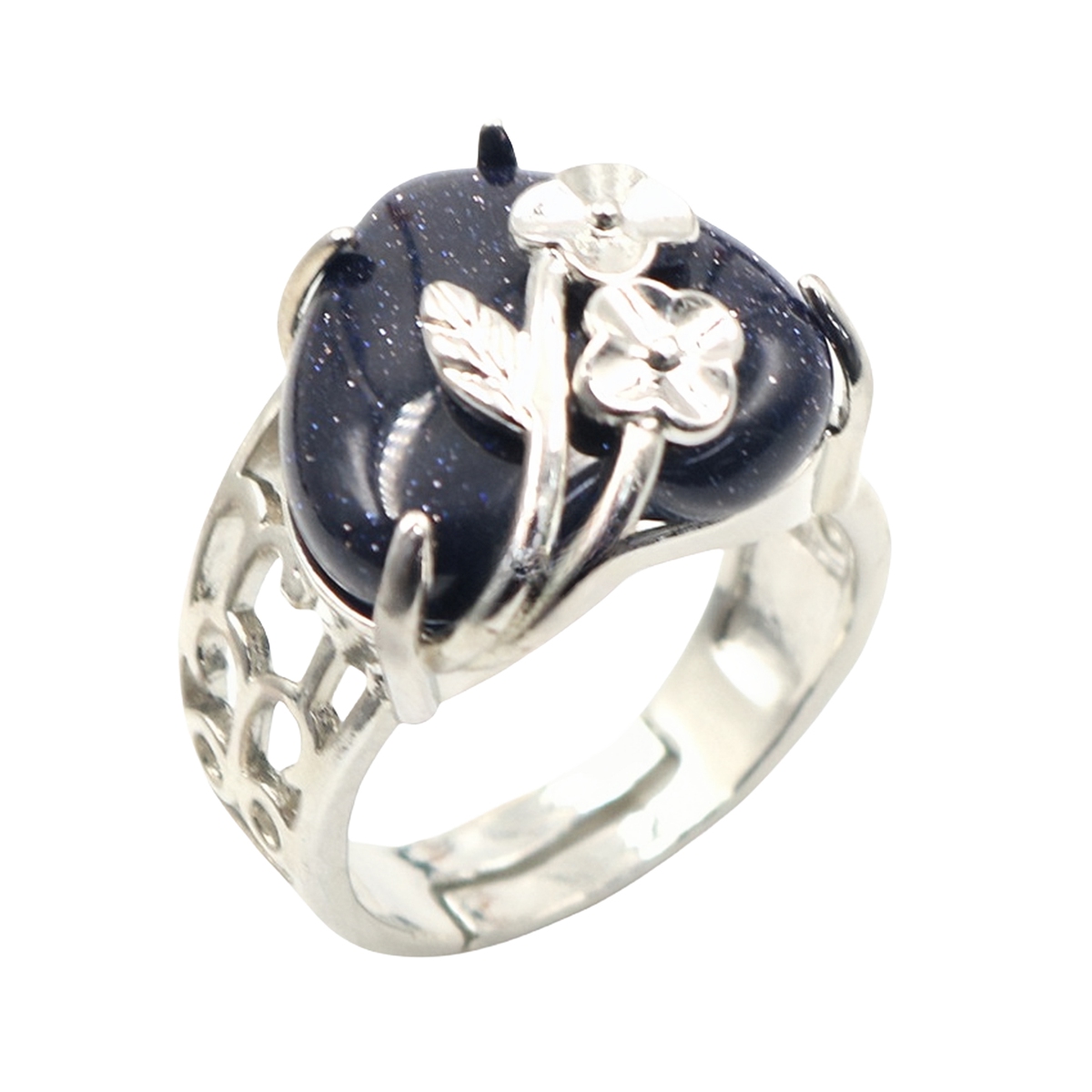 Silver 16MM Heart Stone Rings for Women Men Adjustable  SR0140S