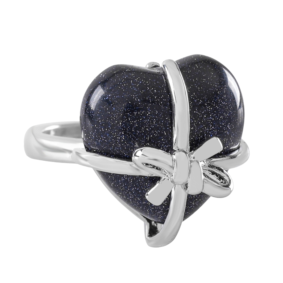 Silver Bowknot Heart Stone Rings for Women Men Adjustable SR0141S