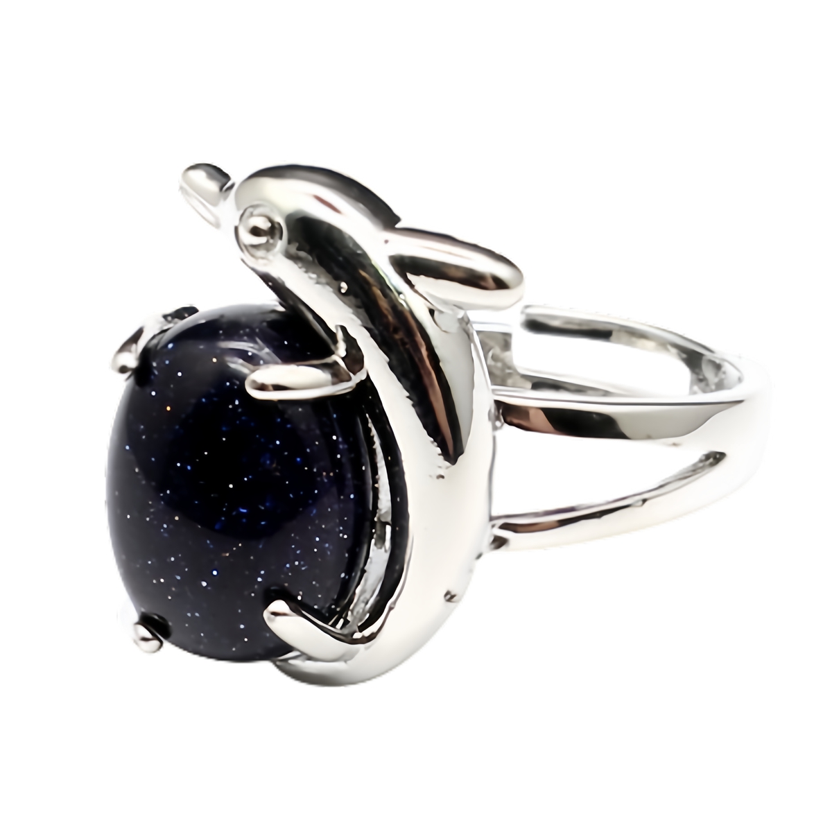 Silver Dolphin Stone Rings for Women Men Adjustable SR0150S 10MM Gemstone CAB