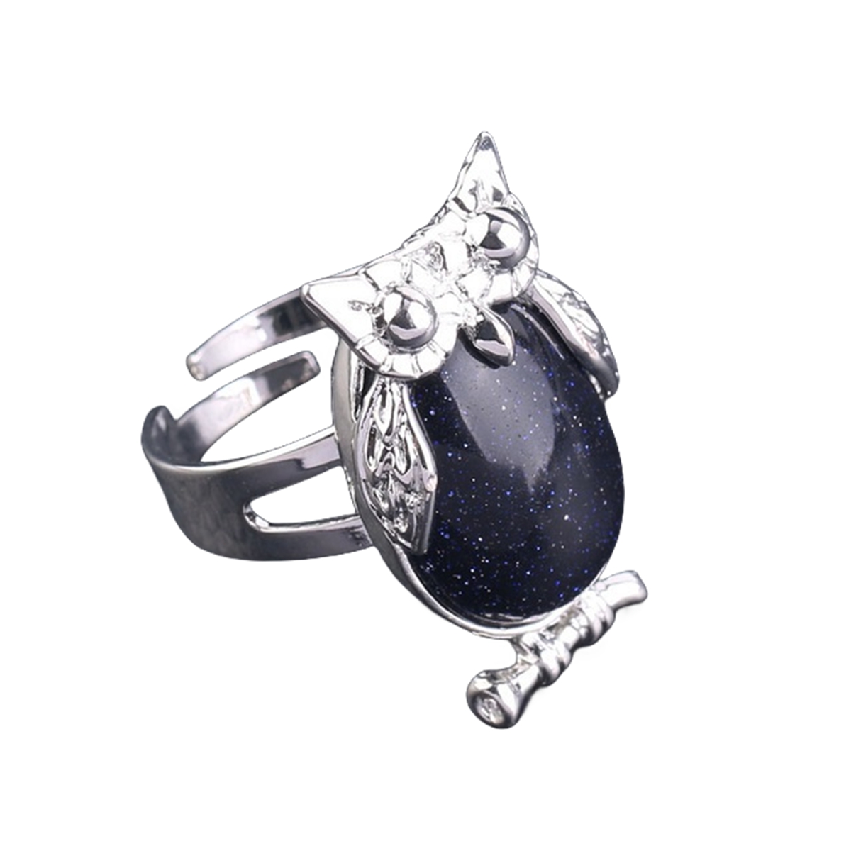 Silver Owl Stone Rings for Women Men Adjustable  SR0151S