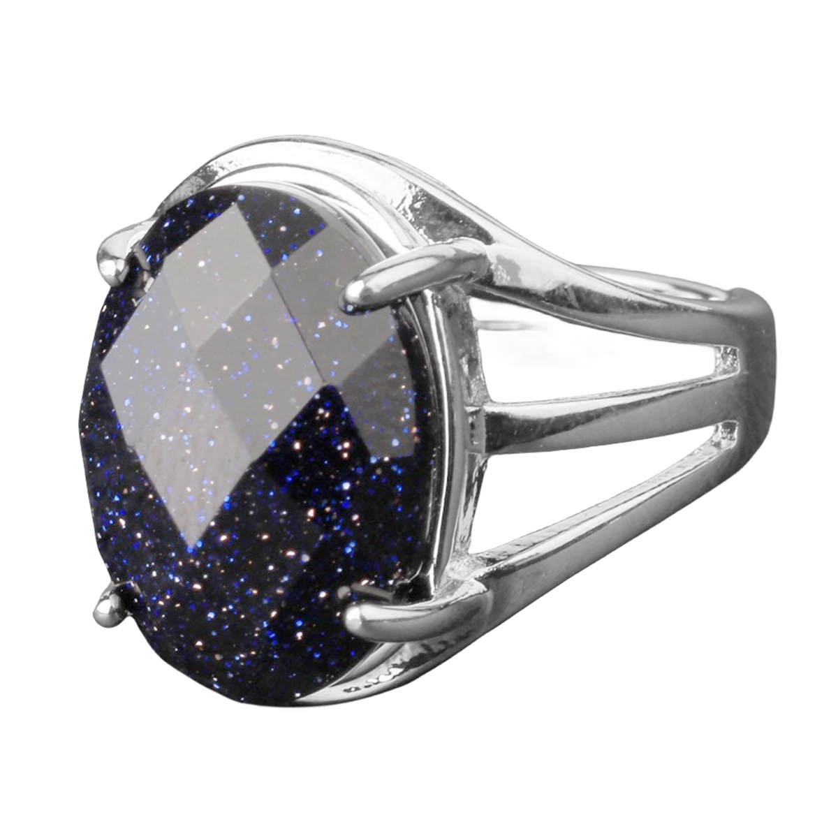 Silver Stone Rings for Women Men Adjustable 13X18MM Faceted Oval Gemstone CAB SR0155S