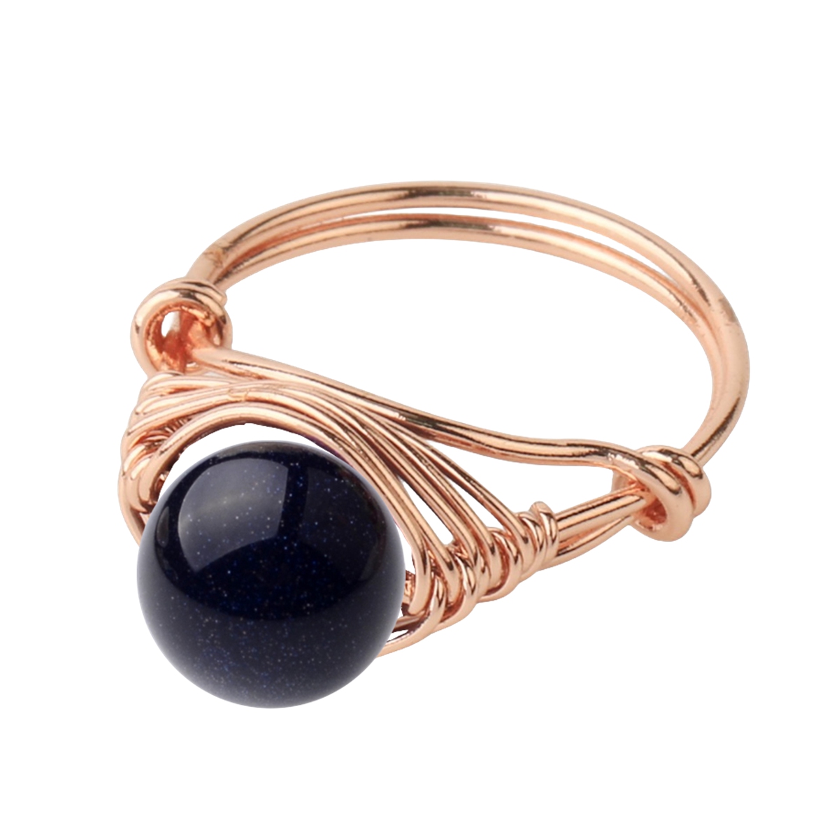 Healing Gemstone Ring for Women 10MM Beads Rose Gold Wire Wrapped Adjustable Ring SR0163 