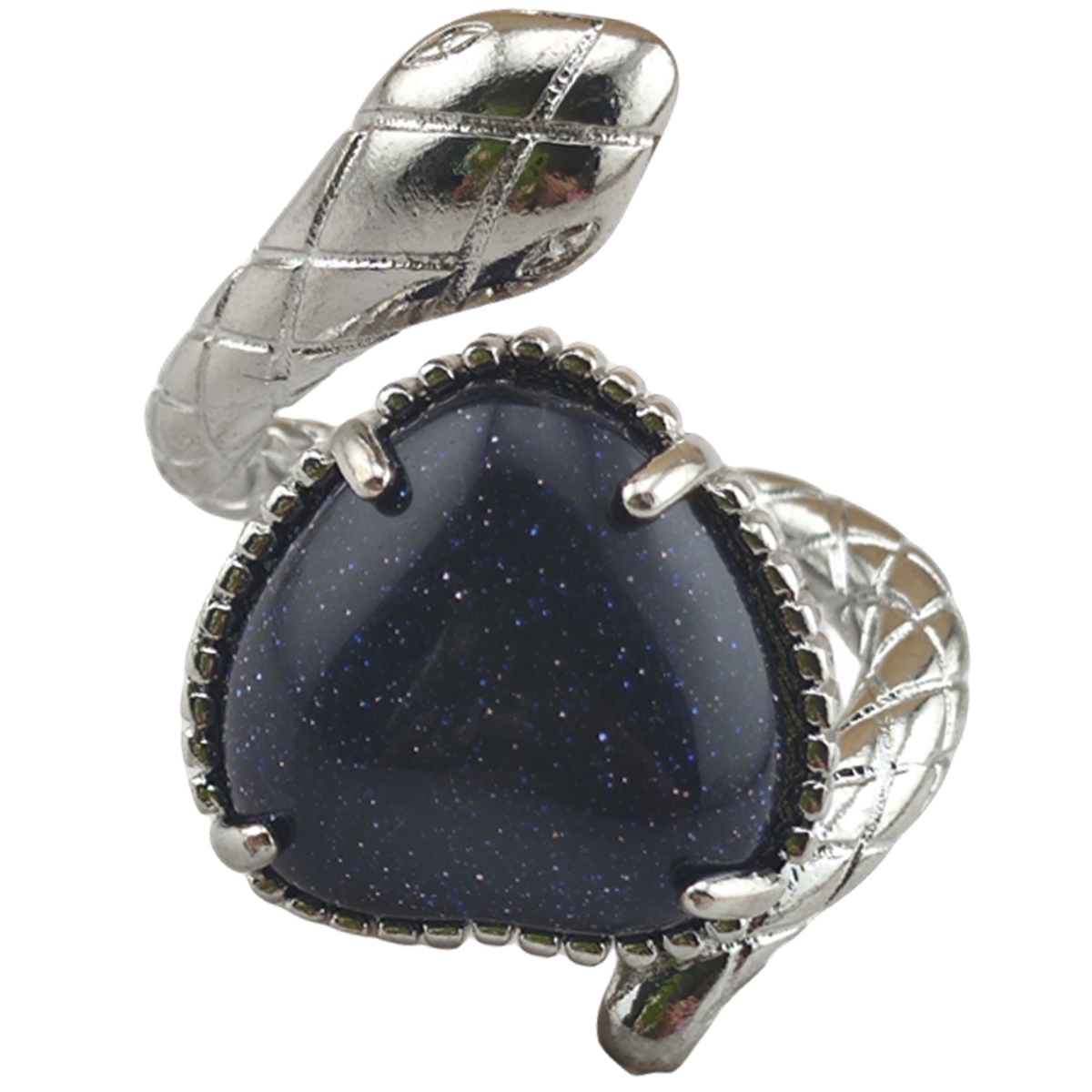 Silver Snake Stone Rings for Women Girl Adjustable 15MM Heart Gemstone Cabochons Rings SR0181S