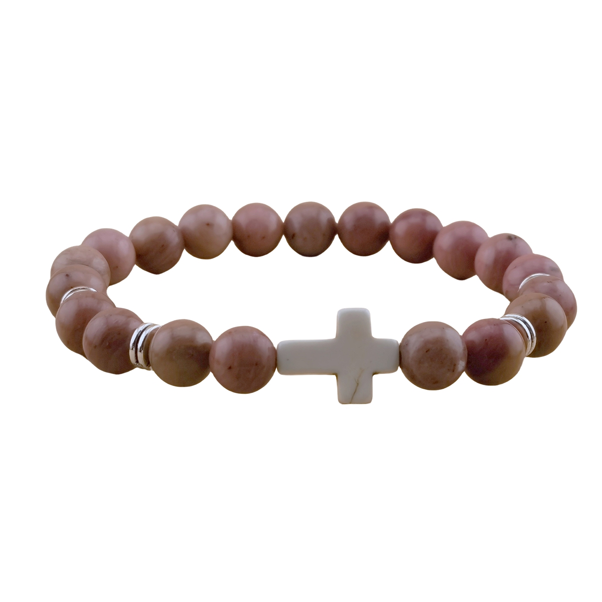 Natural Gemstone Cross Stretch Bracelets for Women Men 8MM Semi Preicous Stone Beads