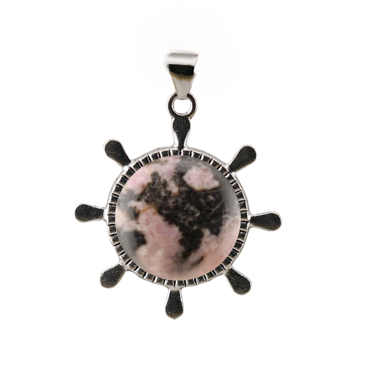 Silver Alloy Rudder Gemstone Pendant for Making Jewelry with 20MM Stone Cabs Steering wheel