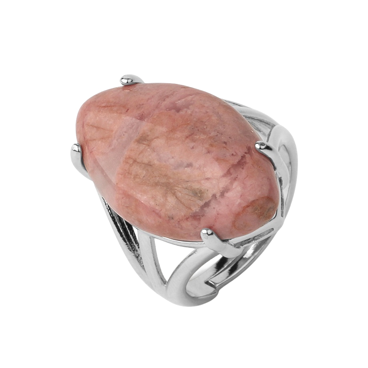 Stone Rings  for Women MenAdjustable Healing Crystal Ring Copper Plated White Gold 14X25MM Horse Eye Gemstone SR0121S