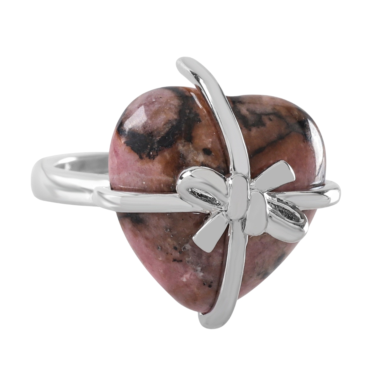 Silver Bowknot Heart Stone Rings for Women Men Adjustable SR0141S