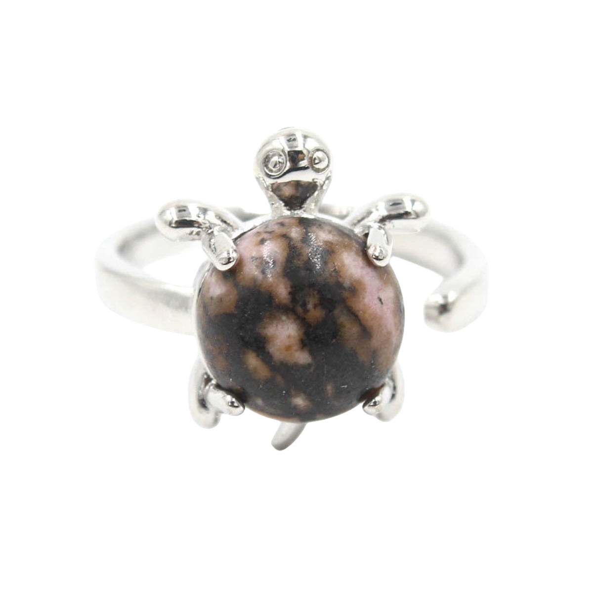 Silver Turtle & Tortoise Stone Rings for Women Men Adjustable SR0149S 10MM Gemstone CAB