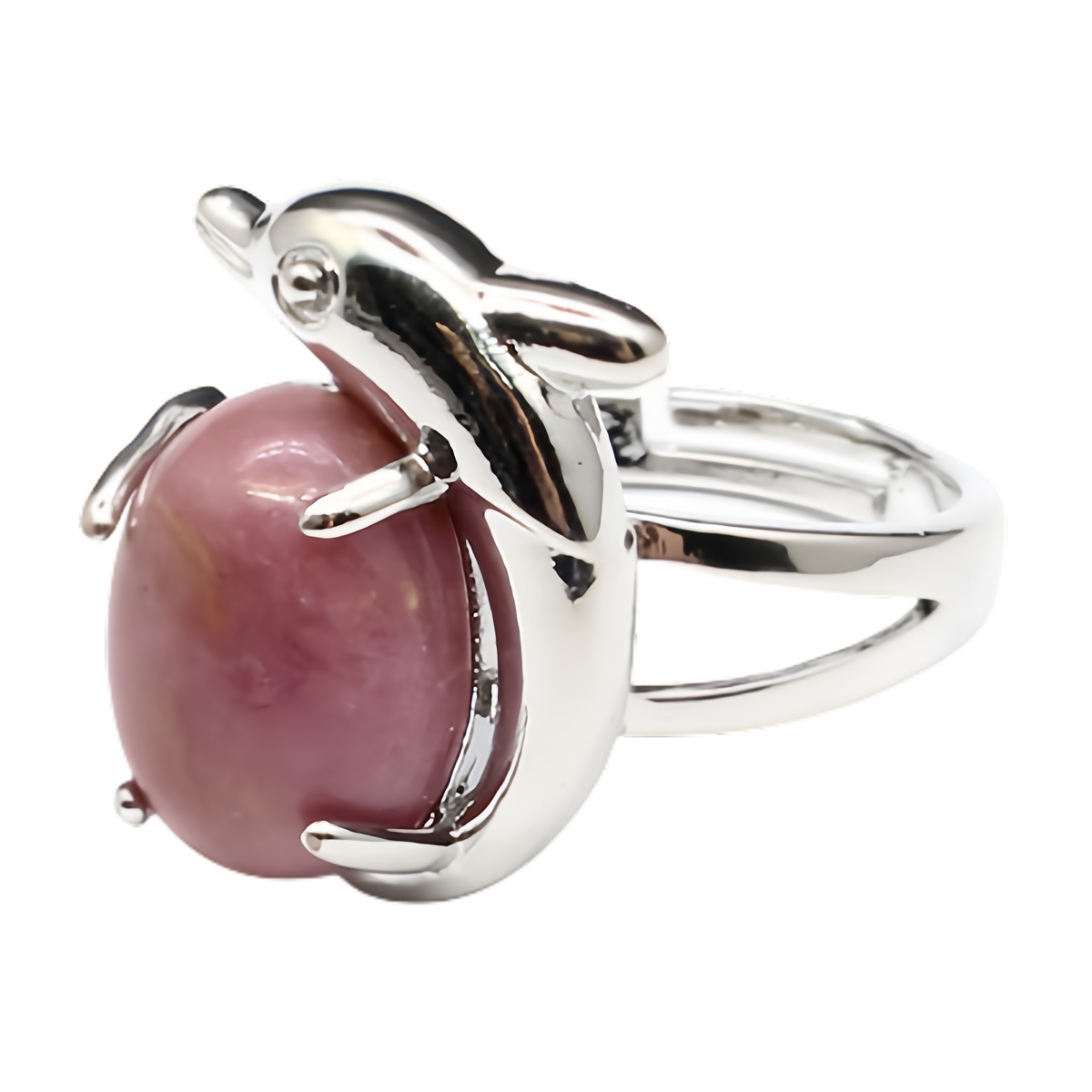 Silver Dolphin Stone Rings for Women Men Adjustable SR0150S 10MM Gemstone CAB