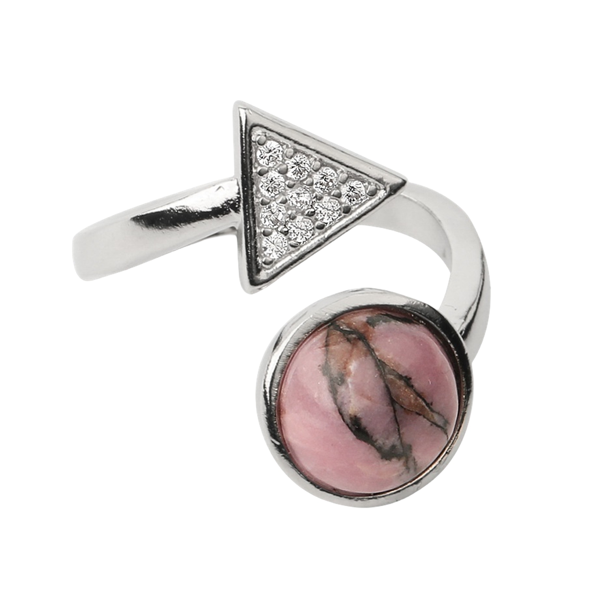 Natural Stone Triangle Rings 10MM Round Shaped Gemstone Jewelry For Women Anniversary Birthday Wedding Gift SR0159S