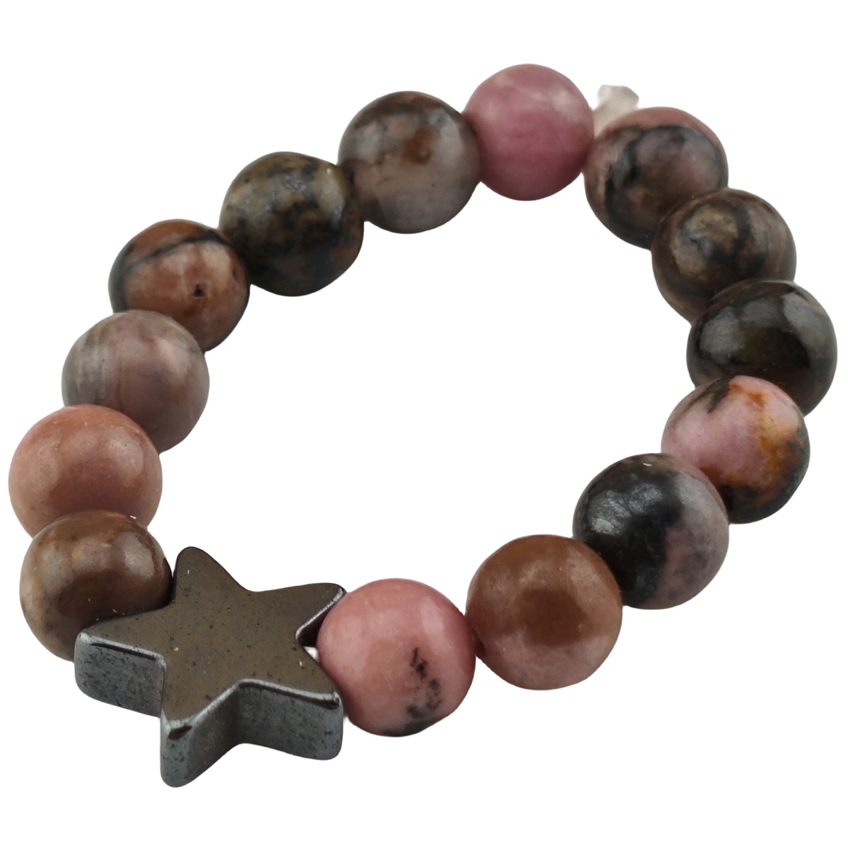 Natural Stone 4MM Round Beads Hematite Stars Stretch Rings SR0169B