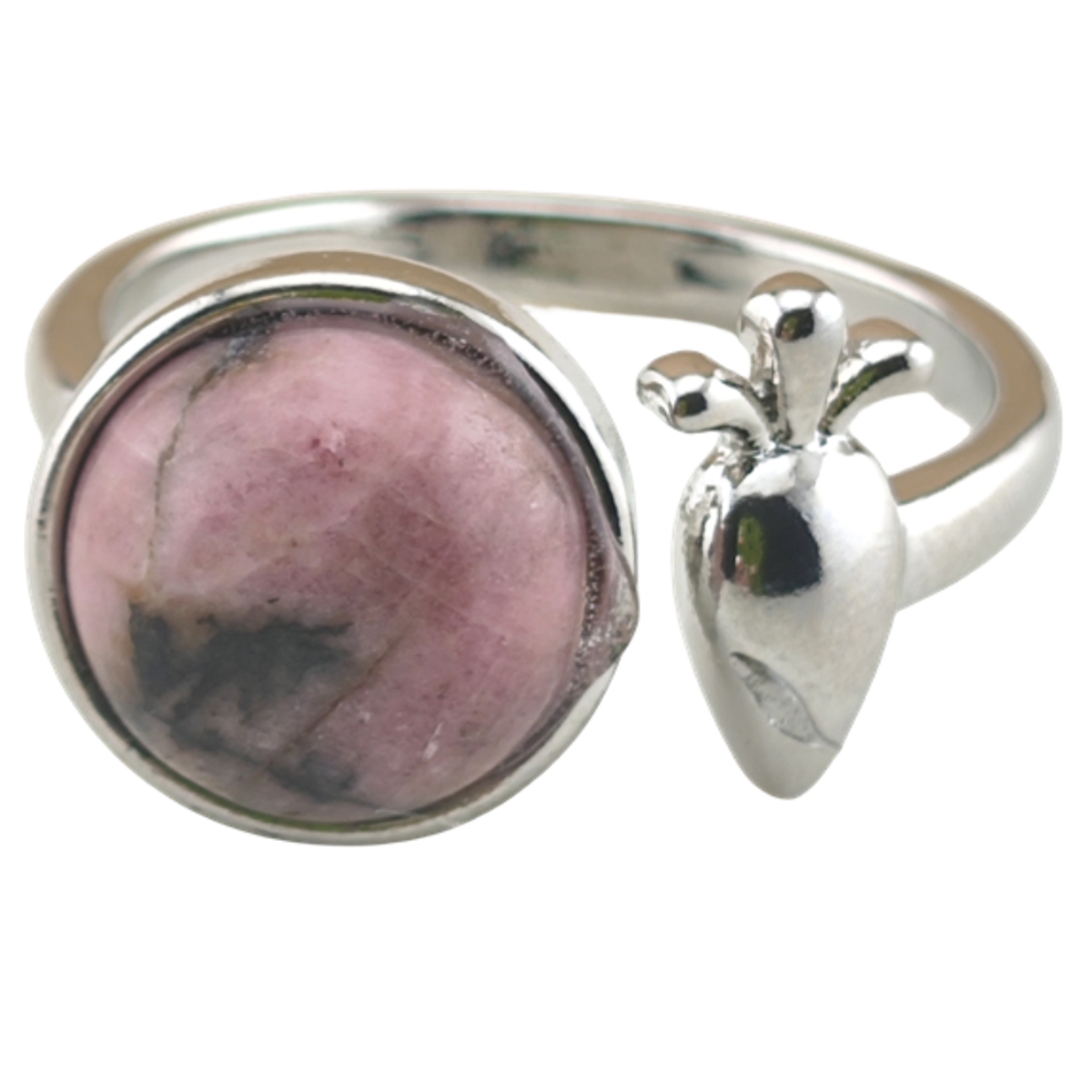 Silver Carrot Stone Rings for Women Men Adjustable 10MM Round Gemstone CAB SR0173S