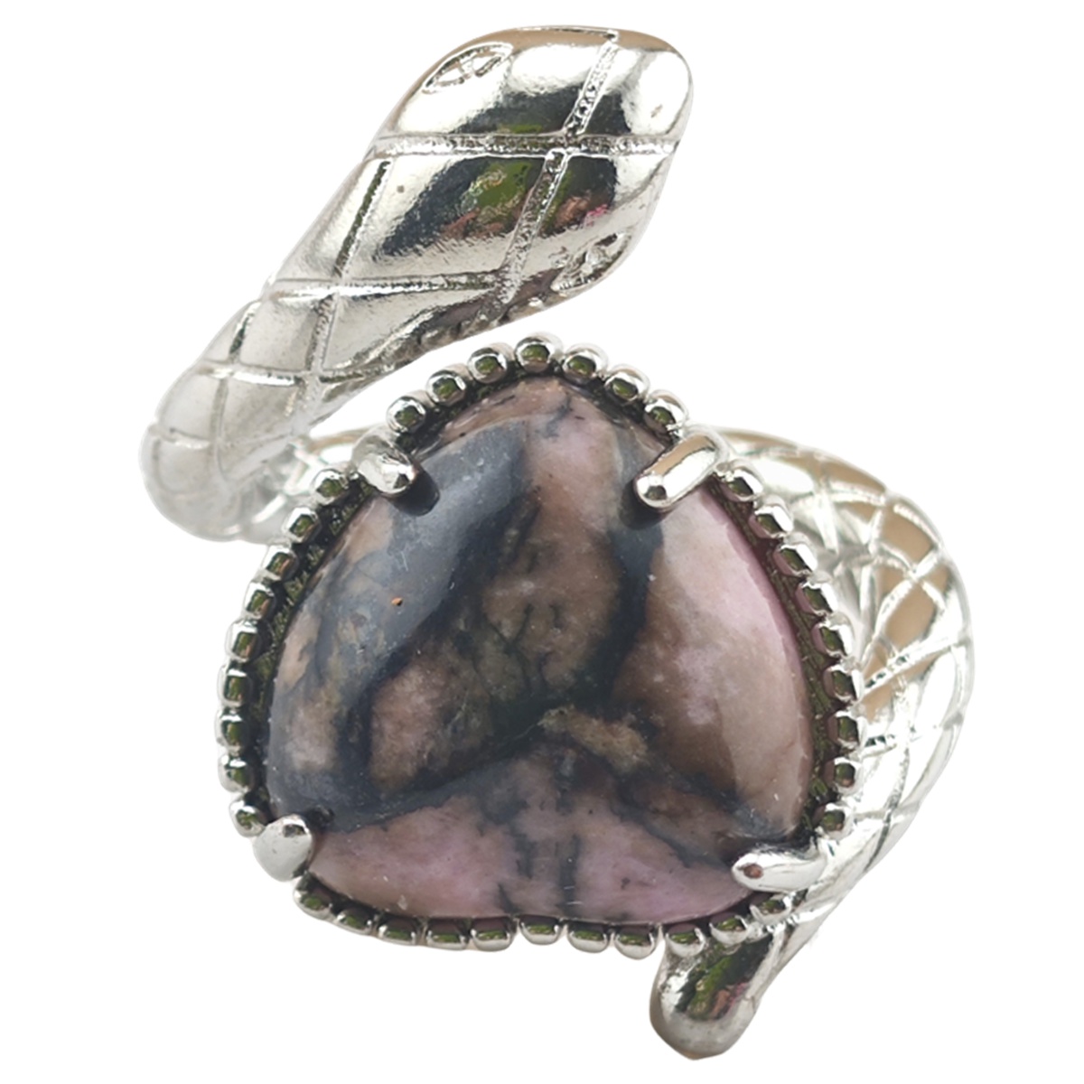 Silver Snake Stone Rings for Women Girl Adjustable 15MM Heart Gemstone Cabochons Rings SR0181S