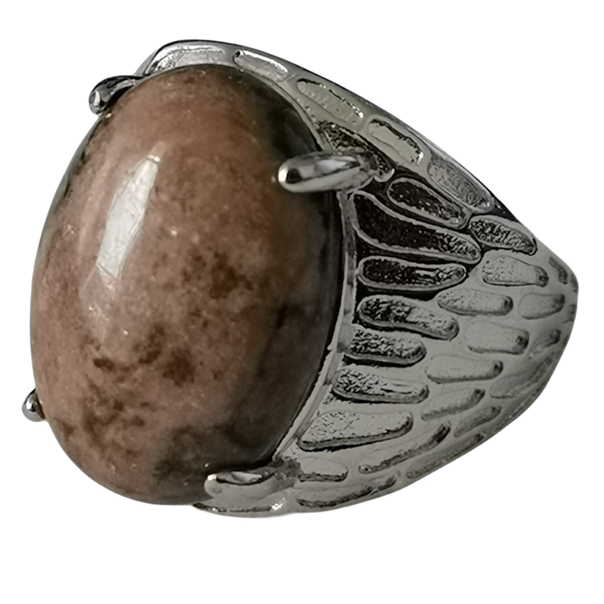 Silver Stone Rings for Women Men Adjustable 13x18MM Oval Gemstone CAB SR0183S