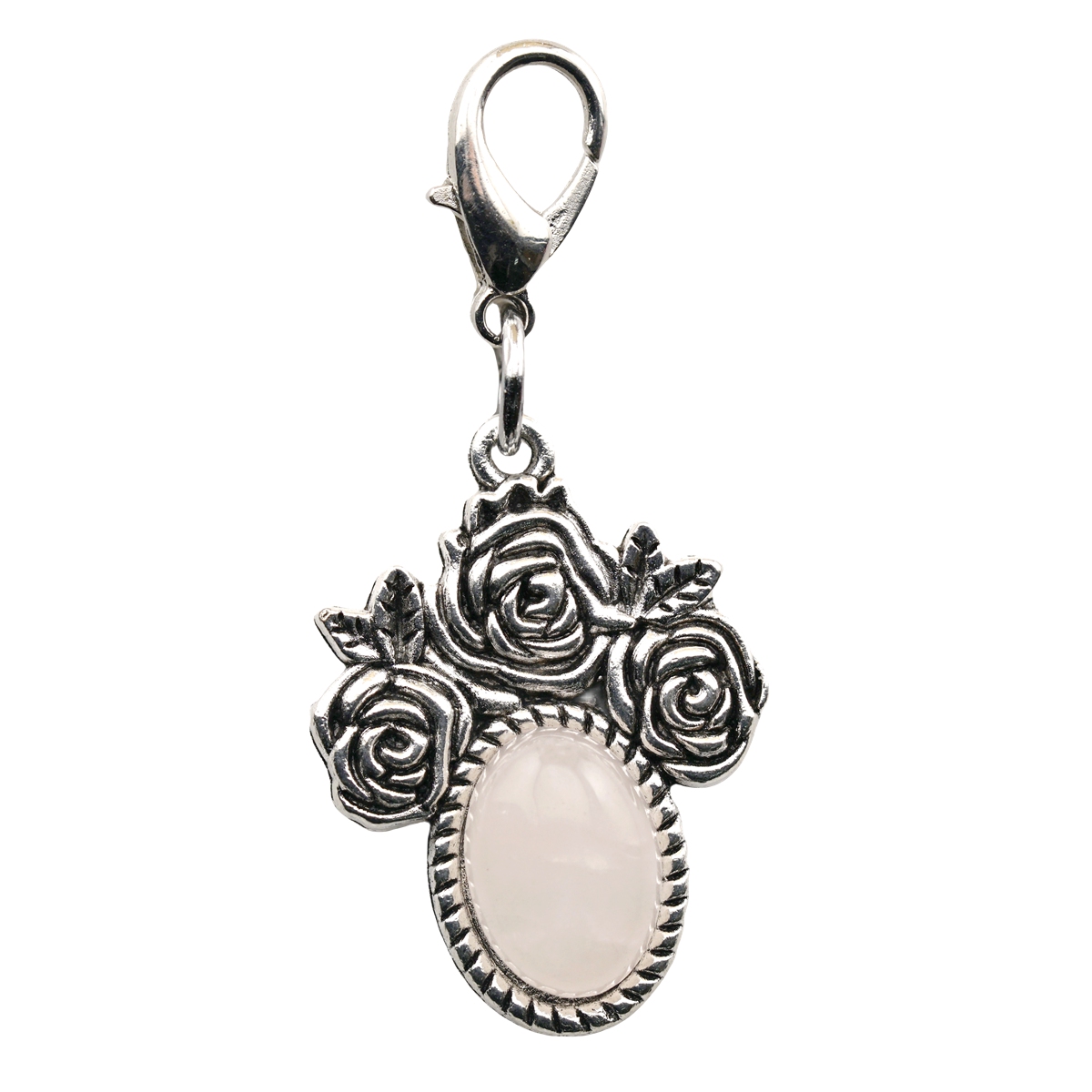 Silver Rose Flower Gemstone Pendant  Dangle Charms with Lobster Claw Clasp for Valentine's Day Mother Wedding Keychain Jewelry Making