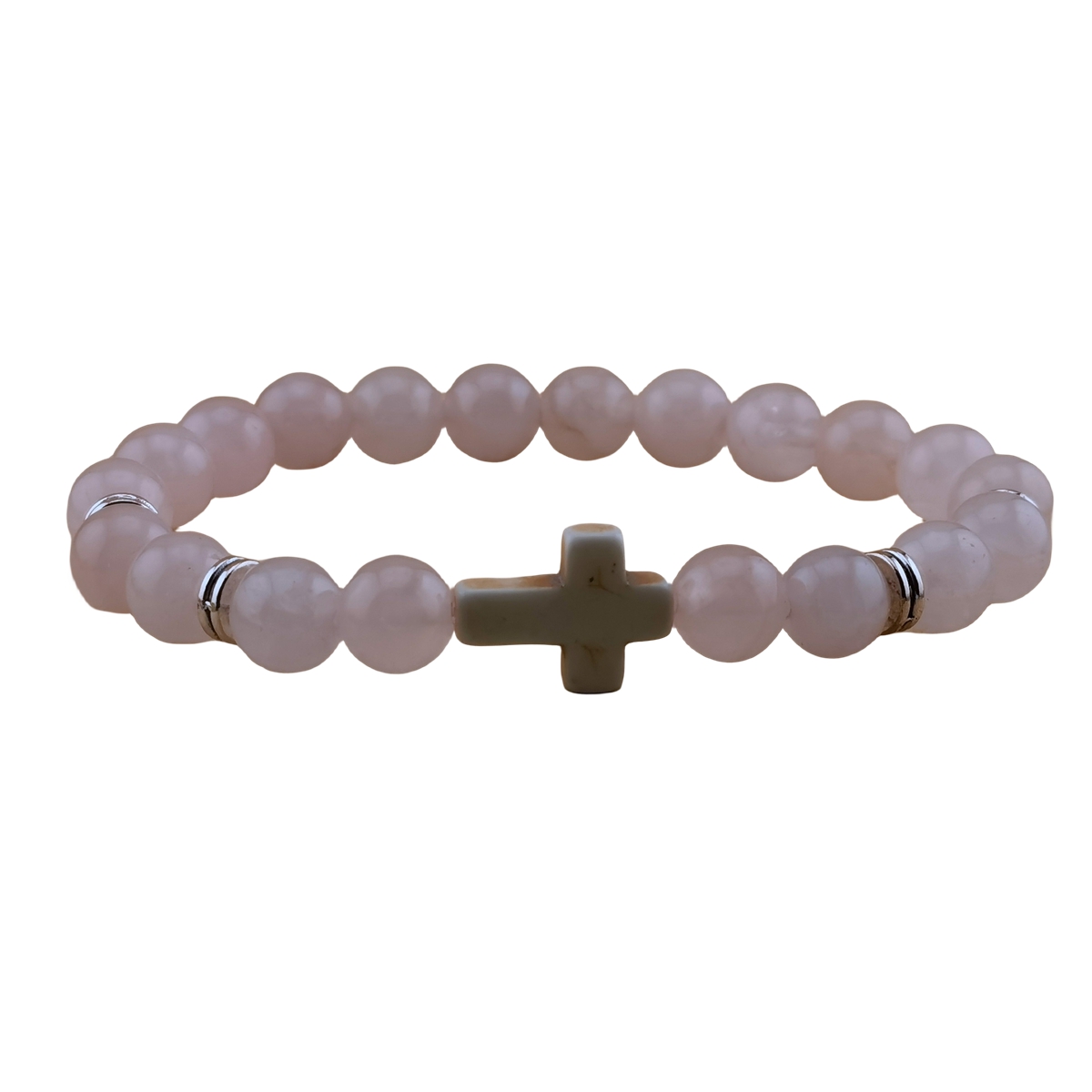 Natural Gemstone Cross Stretch Bracelets for Women Men 8MM Semi Preicous Stone Beads