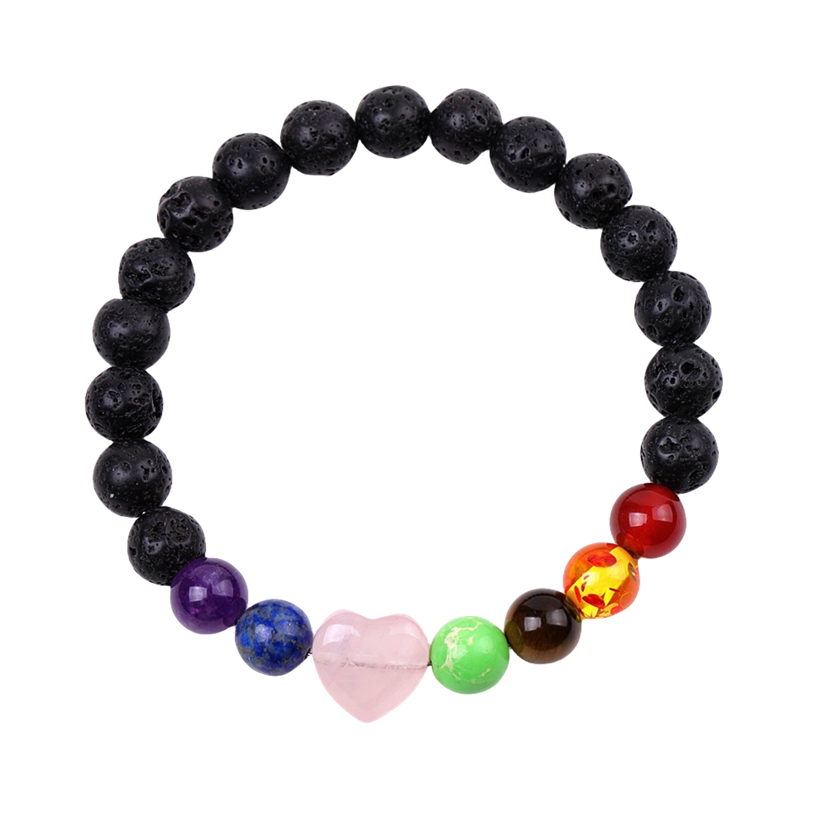 Healing Chakra Heart Stone Bracelet 8mm Beads Stretch Bangle Jewelry for Women