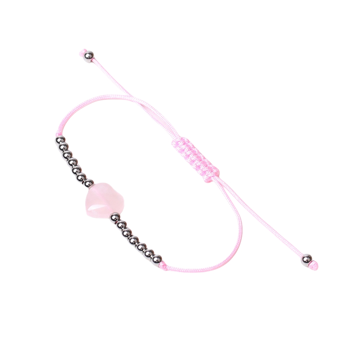 Healing Chakra Heart Stone Bracelet Silver beads Adjustable Jewelry for Women