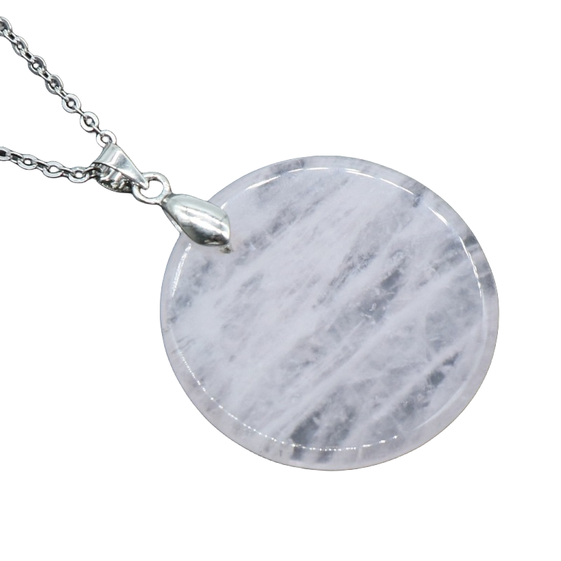 Round Disc Gemstone Pendant Necklace 30MM Healing Chakra Lucky Donut Coin Circle SN1453