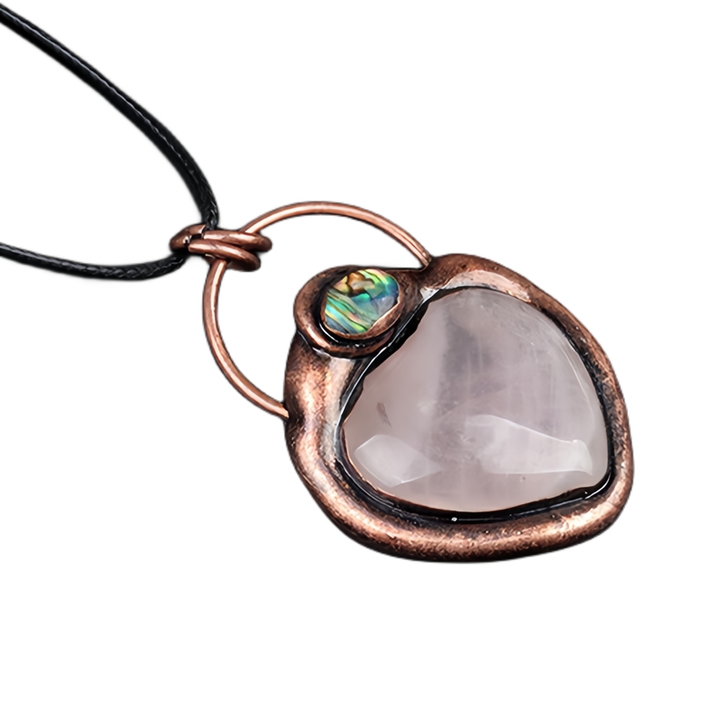 Natual Gemstone Love Heart Retro Red Copper Stone Pendant Necklace  45CM Black Cord 