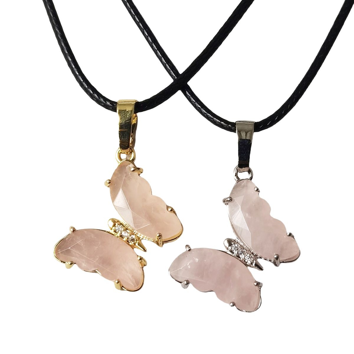 Natural Gemstone Butterfly Pendant Necklace with 45cm Black Cord SN1630-45F01