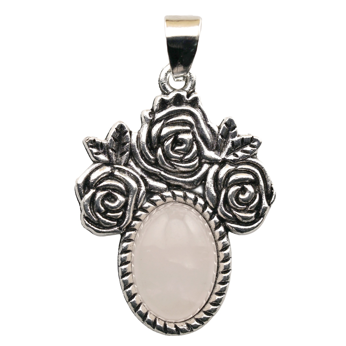Silver Rose Flower Gemstone Pendant for Making Jewelry  10x14MM Stone Cabs
