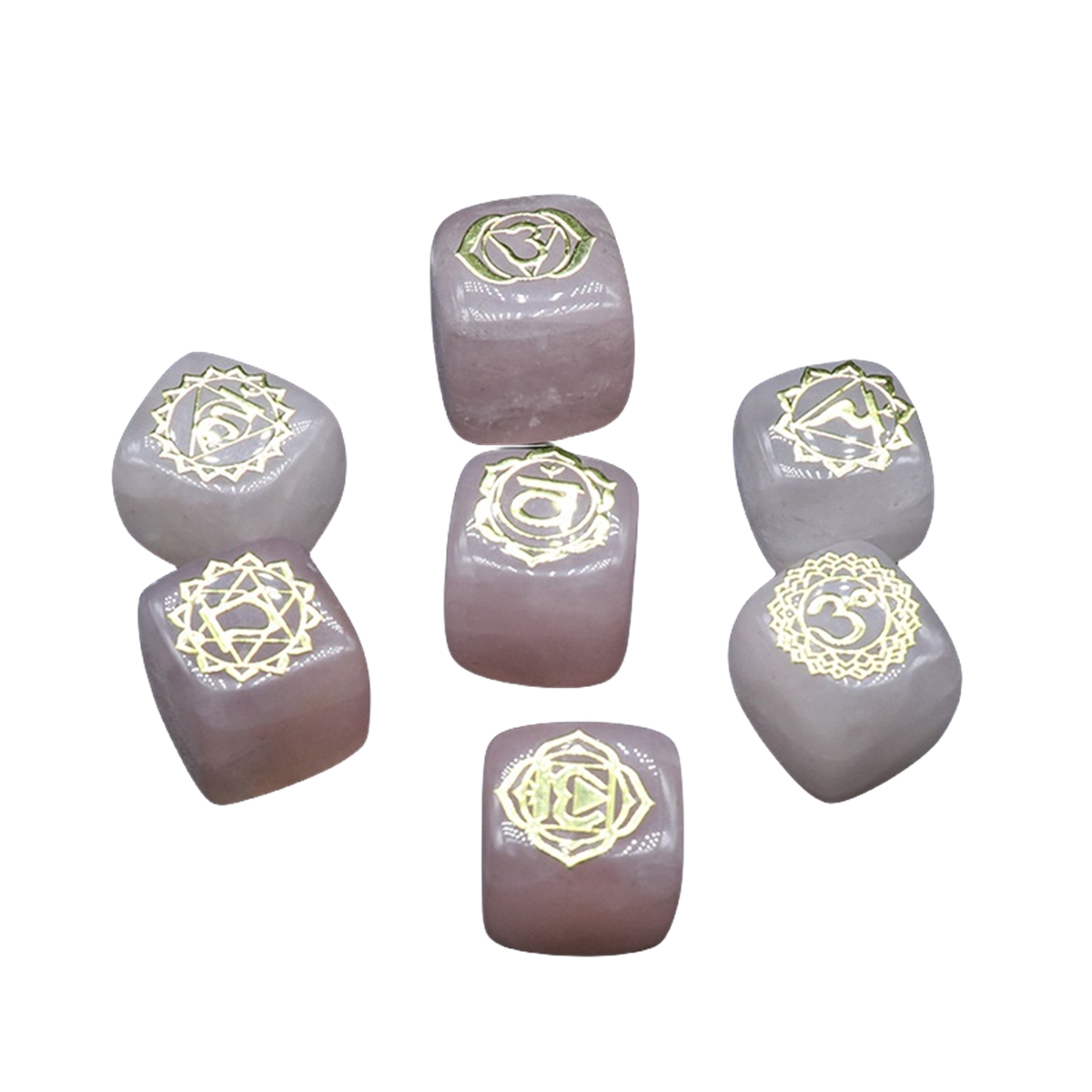 7PCS Healing Crystals Chakra Stones Set Gold Symbol Gemstones Polished Cube Square Stone Reiki meditation Wicca Power Balancing Crystal