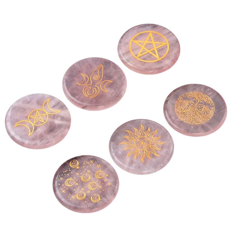 D55X7MM Natural Rose Quartz Crystal Coasters Cup Mat Decor Slices