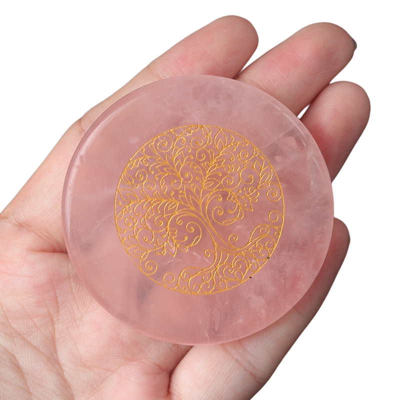 D55X7MM Natural Rose Quartz Crystal Coasters Cup Mat Decor Slices
