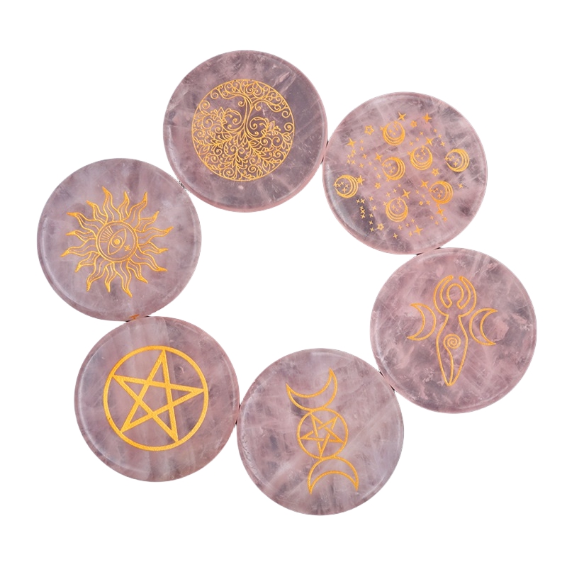 D55X7MM Natural Rose Quartz Crystal Coasters Cup Mat Decor Slices
