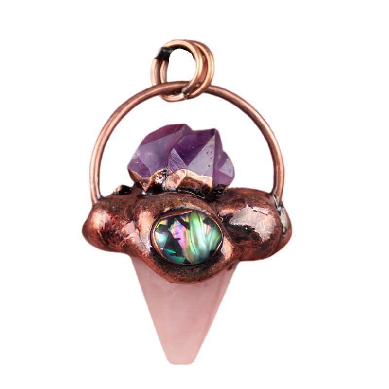 Retro Red Copper Hexagonal Pyramid Stone Pendant for Making Jewelry