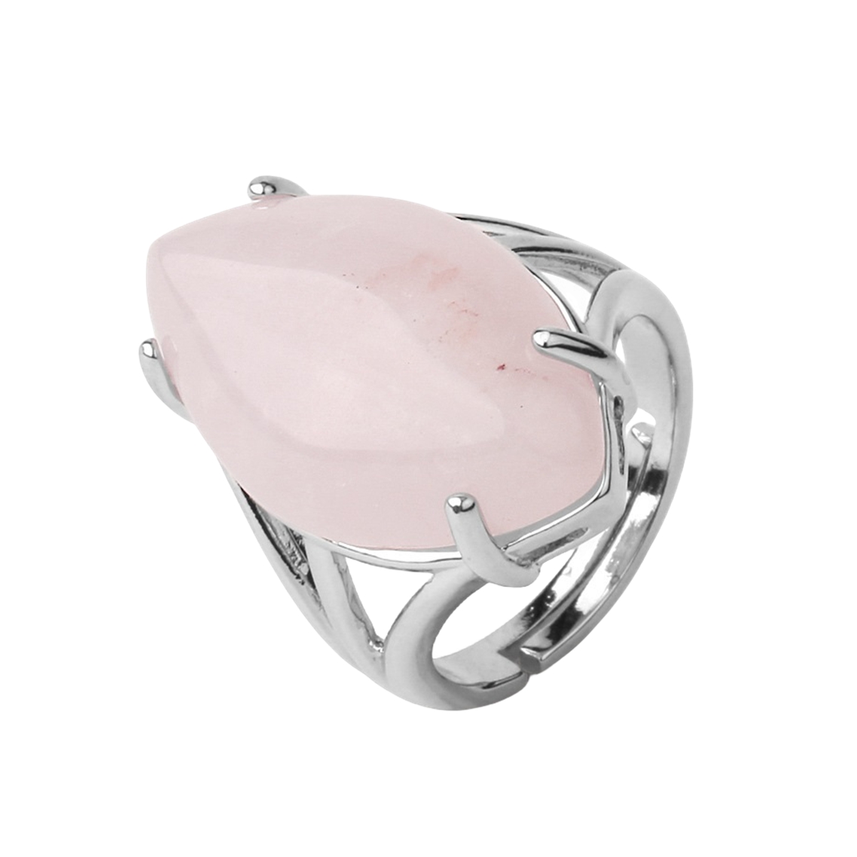 Stone Rings  for Women MenAdjustable Healing Crystal Ring Copper Plated White Gold 14X25MM Horse Eye Gemstone SR0121S