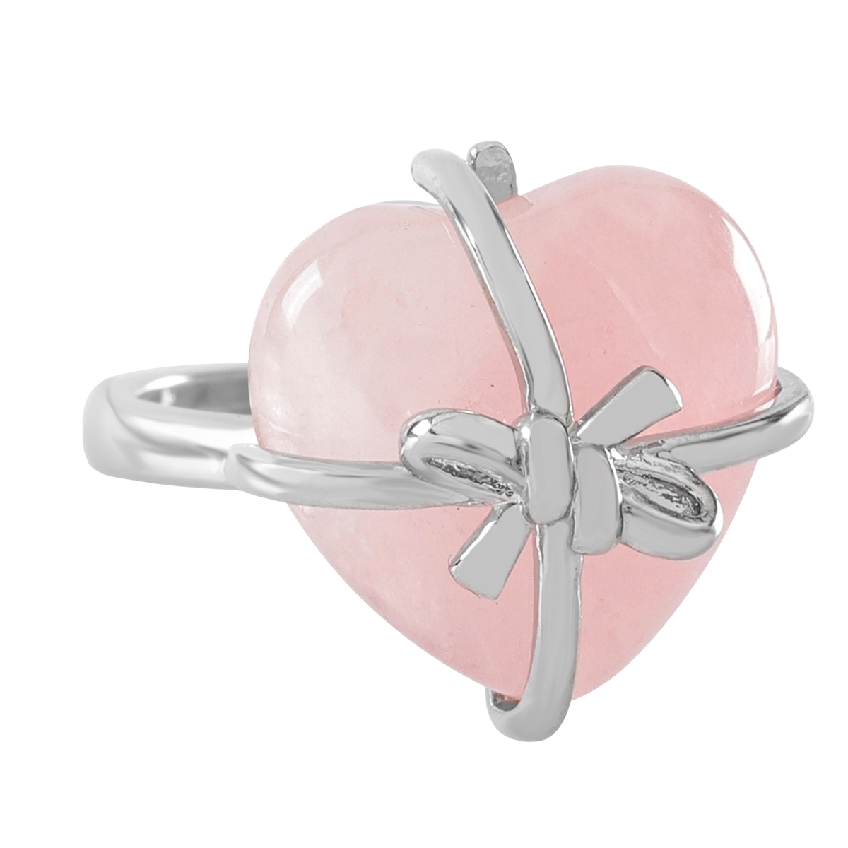 Silver Bowknot Heart Stone Rings for Women Men Adjustable SR0141S