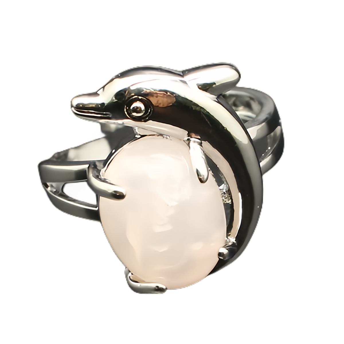 Silver Dolphin Stone Rings for Women Men Adjustable SR0150S 10MM Gemstone CAB