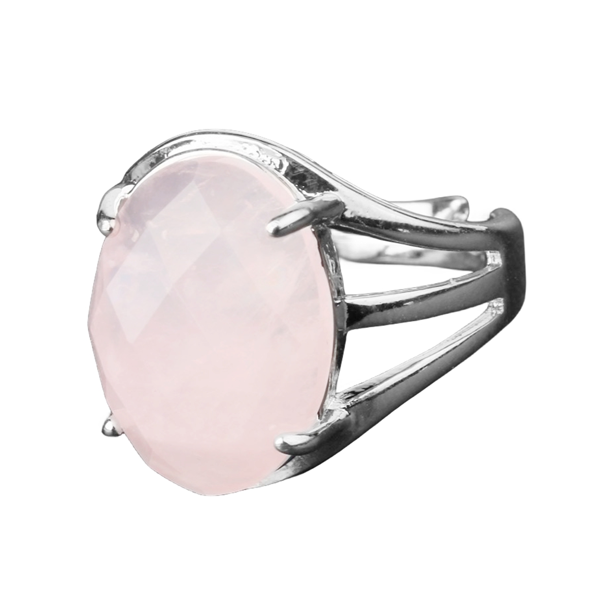 Silver Stone Rings for Women Men Adjustable 13X18MM Faceted Oval Gemstone CAB SR0155S