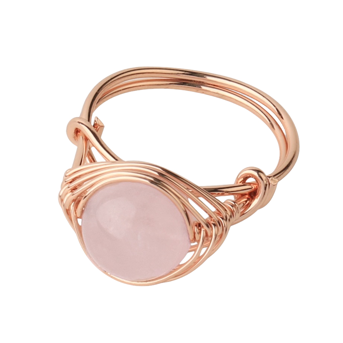 Healing Gemstone Ring for Women 10MM Beads Rose Gold Wire Wrapped Adjustable Ring SR0163 