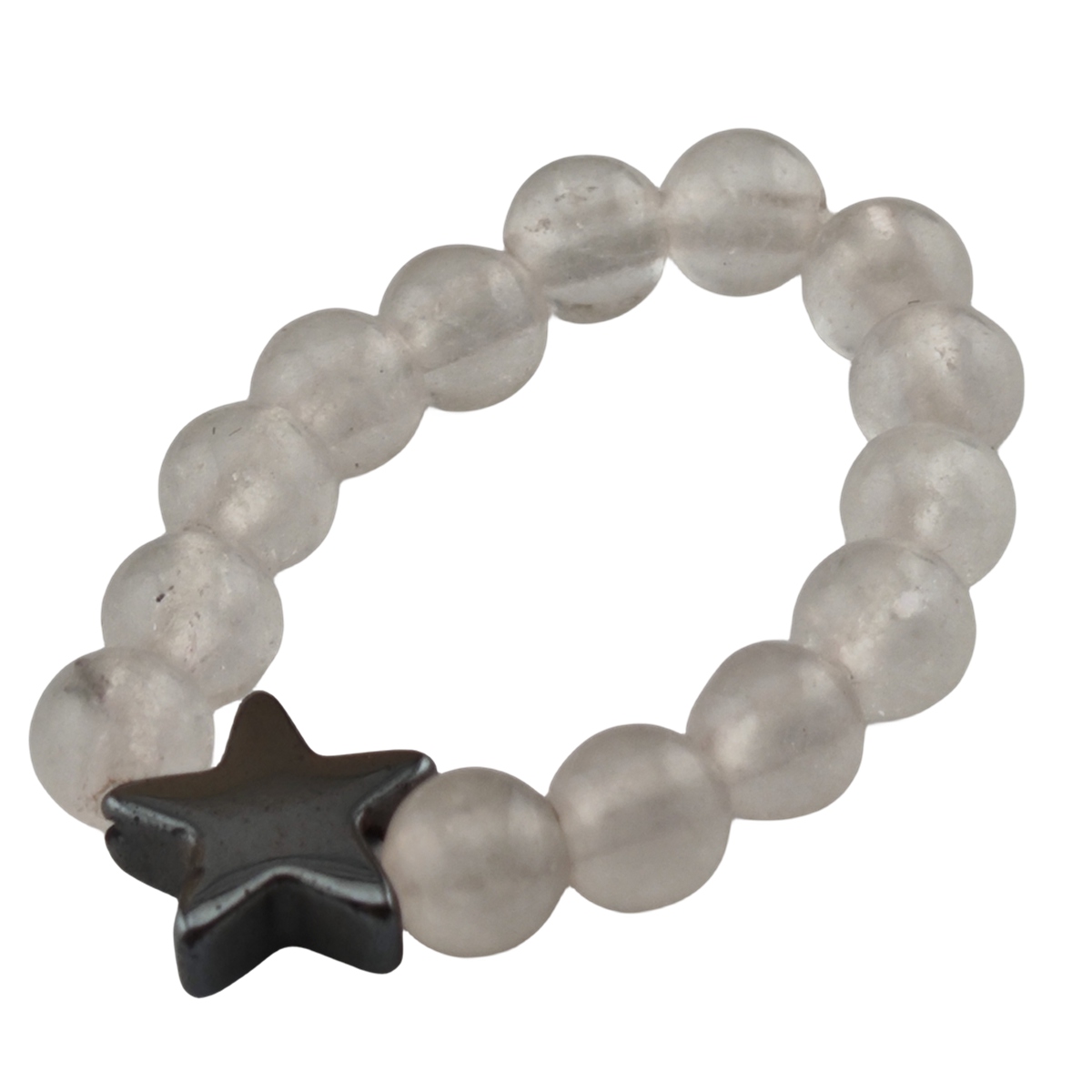 Natural Stone 4MM Round Beads Hematite Stars Stretch Rings SR0169B