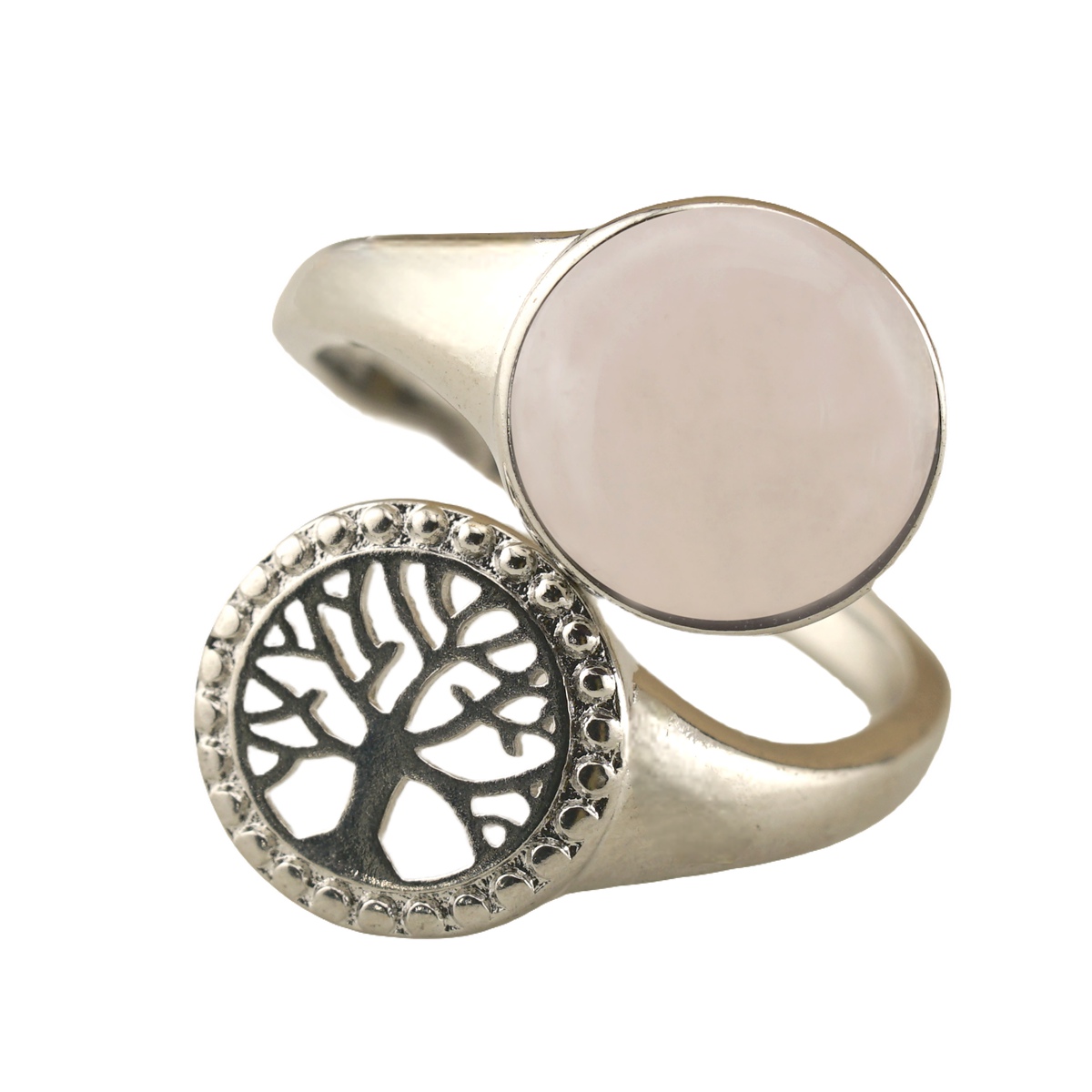 Silver Life of Tree Stone Rings for Women Men Adjustable 10MM Round Gemstone CAB SR0171S