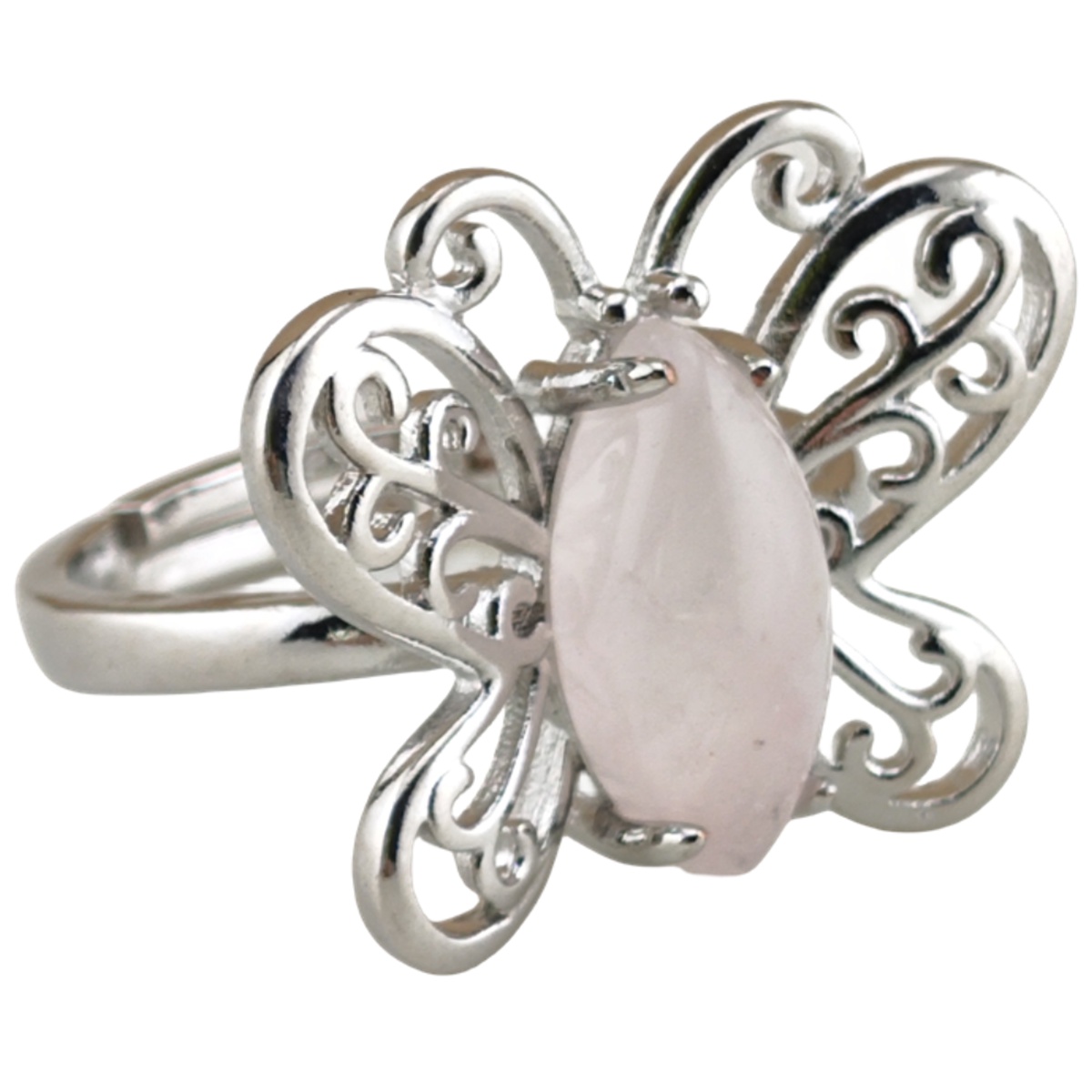 Silver Butterfly Stone Rings for Women Men Adjustable 7x15MM Horse Eye Gemstone CAB SR0175S