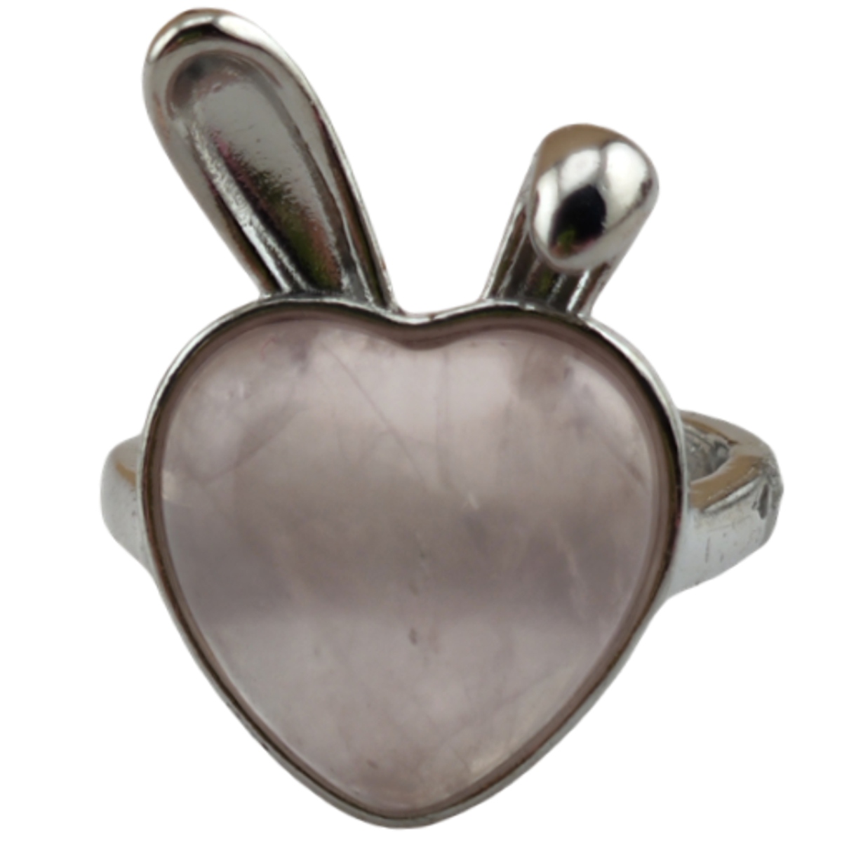 Silver Rabbit Stone Rings for Women Girl Adjustable 15MM Heart Gemstone Cabochons Rings SR0180S