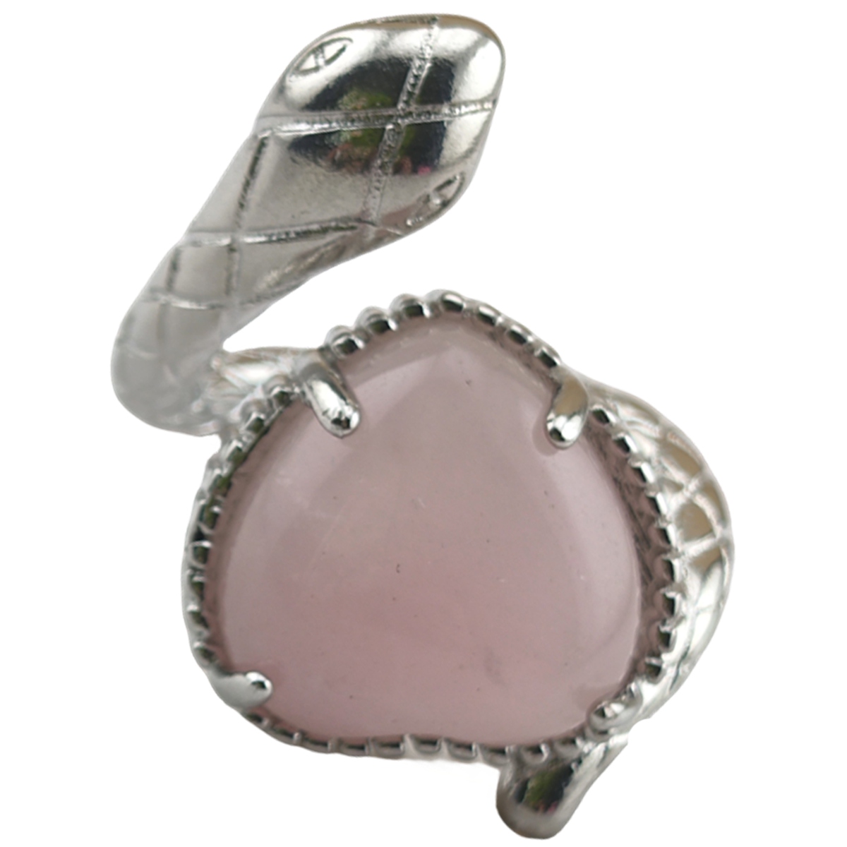 Silver Snake Stone Rings for Women Girl Adjustable 15MM Heart Gemstone Cabochons Rings SR0181S