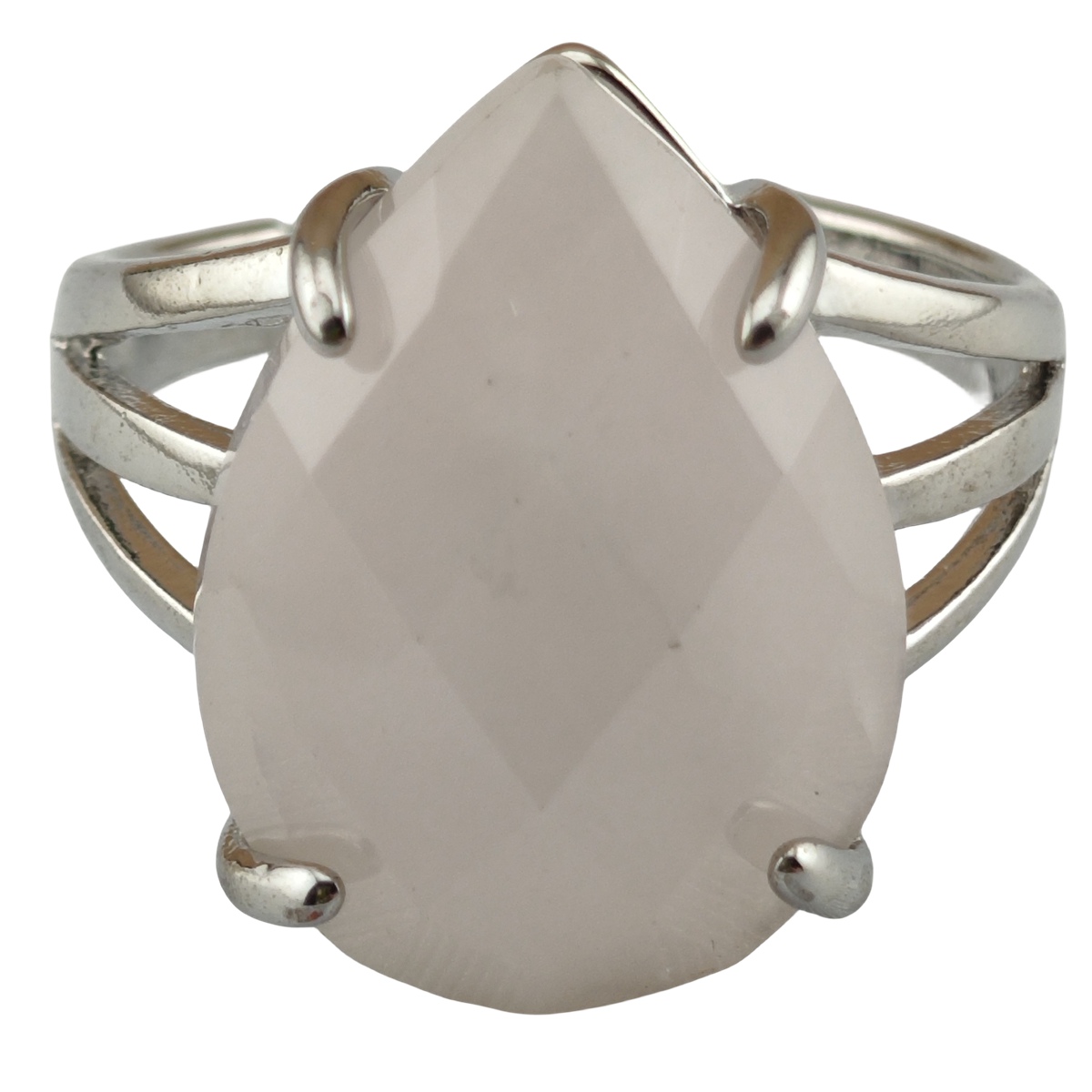 Silver Stone Rings for Women Men Adjustable 13x18MM Faceted Teardrop Gemstone Cabochons SR0187S